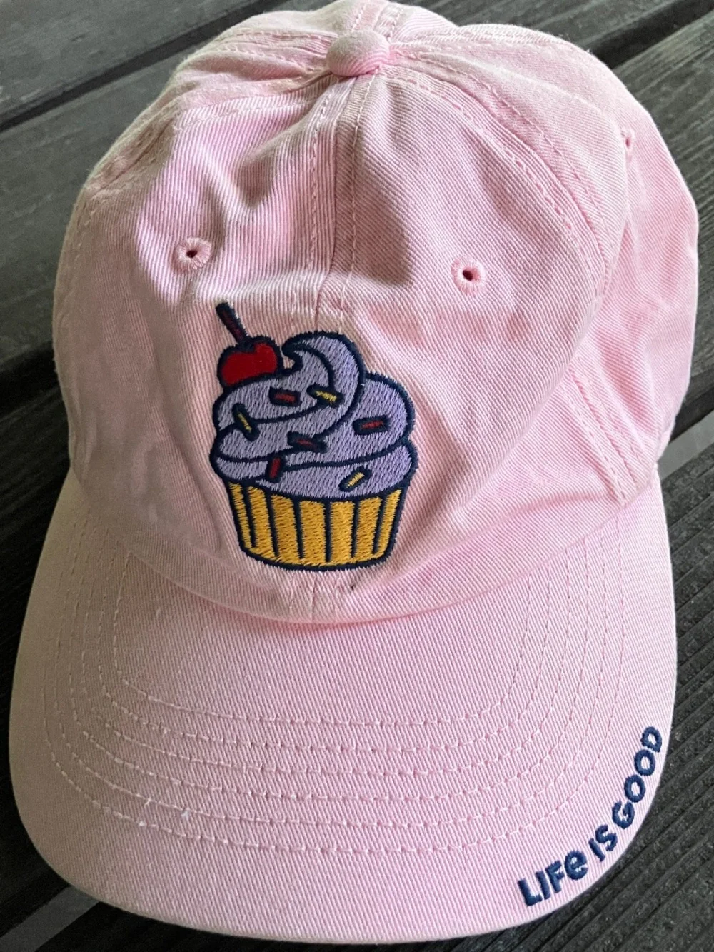 Life is Good Youth S Pink Cupcake Embroidered Adjustable Baseball Cap Hat